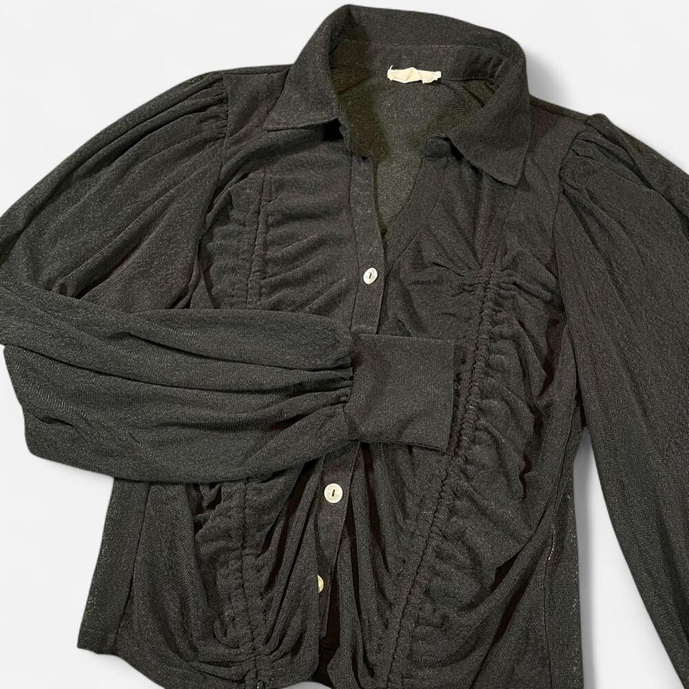 Ember black whimsygoth ruched button up blouse with tie waist size XL